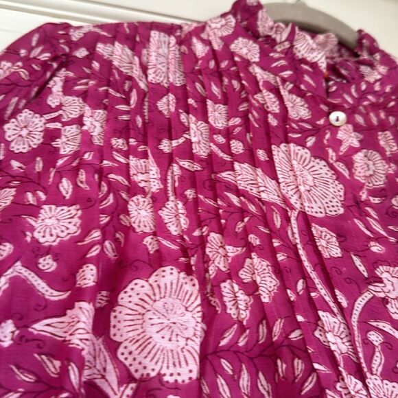 New Without Tag Beautiful Printed Cotton Button Front Blouse By Oliphant - Picture 3 of 6